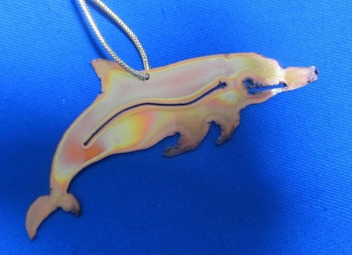 Handgefertigtes Laser/Plasma geschnittenes Kupfer Delfin Ornament brünierte Patina - Bild 2 von 2