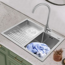 New Stainless Steel Laundry Sink with Faucet  Washboard 2 Basins Welding Sink