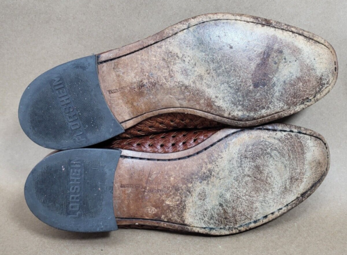 Vintage Florsheim Men's 9.5 D Brown Woven Leather Shoes Mesh Slip On Loafers - Picture 12 of 13