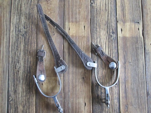 Vintage TEX TAN Cowboy Spurs Marked Rodeo Youth? Nickel Etched Leather Strap USA - Picture 9 of 13