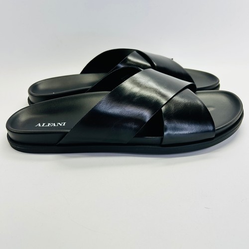 Sandali Alfani uomo neri bianchi slide taglia 11M ecopelle casual slip on - Foto 6 di 13