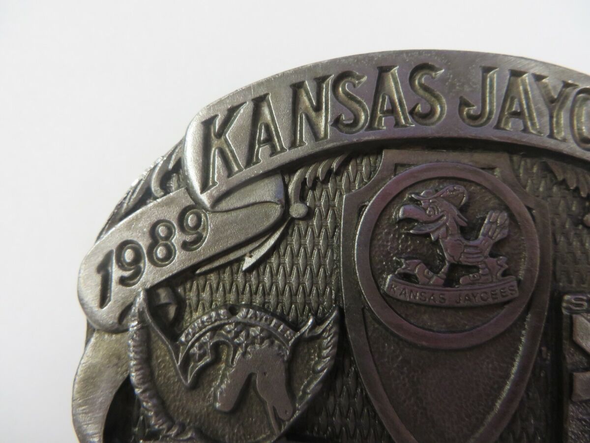 Vtg 1989-1990 KANSAS JAYCESS Belt Buckle Pewter Siskiyou Vtg 1989-1990 KANSAS JAYCESS Belt Buckle Pewter Siskiyou