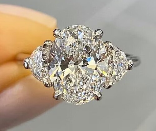 3.50 Ct D VS1 Oval Lab Grown Diamond 3 Stone Ring IGI Certified Platinum - Picture 5 of 10