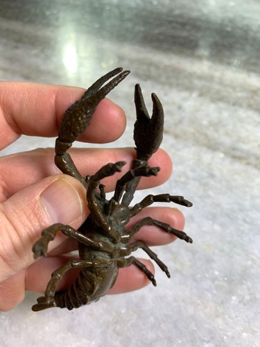 Antique Fine Ornate Japanese Crayfish Netsuke Brass Jizai Okimono Crawdad - Picture 14 of 19