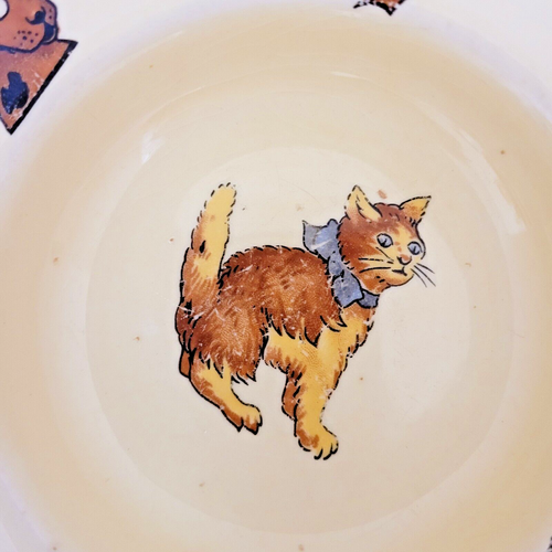 Yellow Childs Plate Cat in Center Dogs and Ducks Border Marked 4 over 32M VTG - Picture 4 of 11