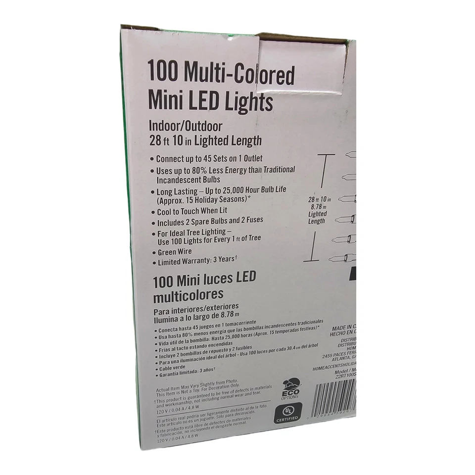 3X Home Accents 100 Multicolored Mini LED String Lights w/ Green Wire Christmas - Image 4 of 4