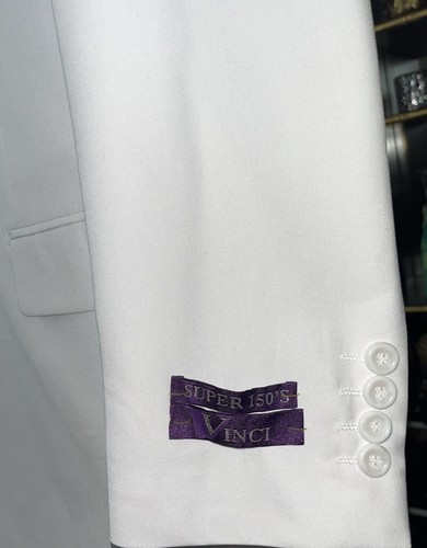 BLAZER DOPPIOPETTO UOMO VINCI SUPER 150’S BIANCO POLY/RAYON NUOVO SENZA ETICHETTE, 38R - Foto 8 di 10
