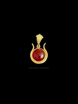 Göttin Hathor Horn Amulett 18k vergoldet mit natürlichem Achat Stein - spirituell