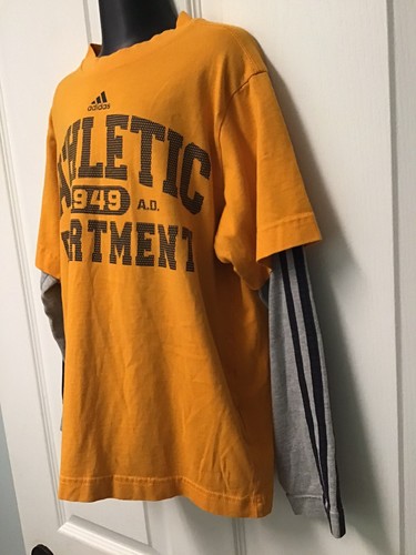 Adidas Youth Boys Girls Athletic Long Sleeve Shirt Gold Gray Size Small 481 - Picture 3 of 7