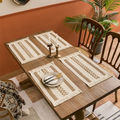 4PCS Placemats, Farmhouse Placemat with Tassels for Table Decor, Placemats - Picture 4 of 10
