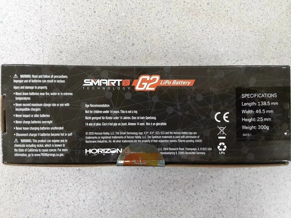Spektrum 7.4V 5000mAh 2S 50C Smart LiPo G2 Hard Case for IC3 SPMX52S50H3 New!! - Image 4 of 4