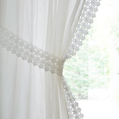 Sold in Pairs Victorian Lace Edge Crushed Cream Voile & Tiebacks Curtain Panels - Picture 6 of 6