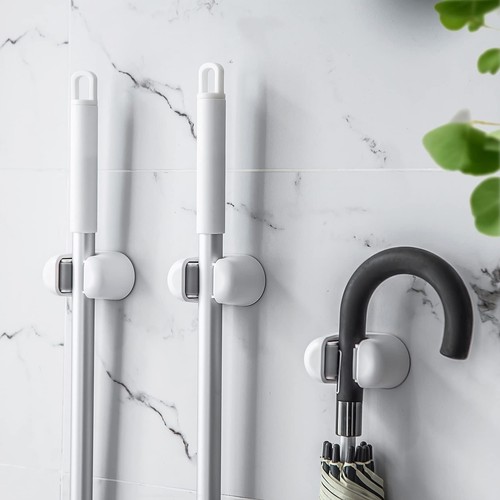 Broom Holder,3Pcs Wall Mount Mop Organizer Gripper,Self-adhesive Cleaning Hanger - Picture 7 of 9
