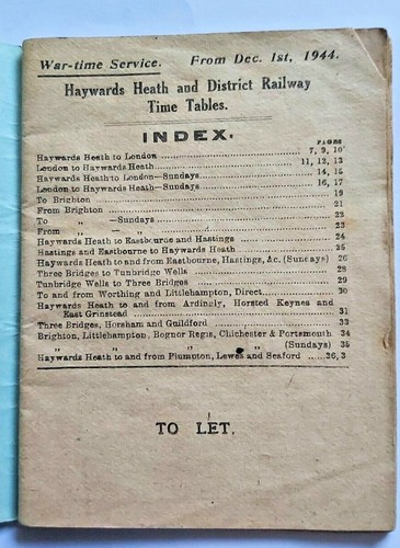 HAYWARDS HEATH AND DISTRICT TIMETABLE WAR TIME SERVICE 1944 - Picture 5 of 7