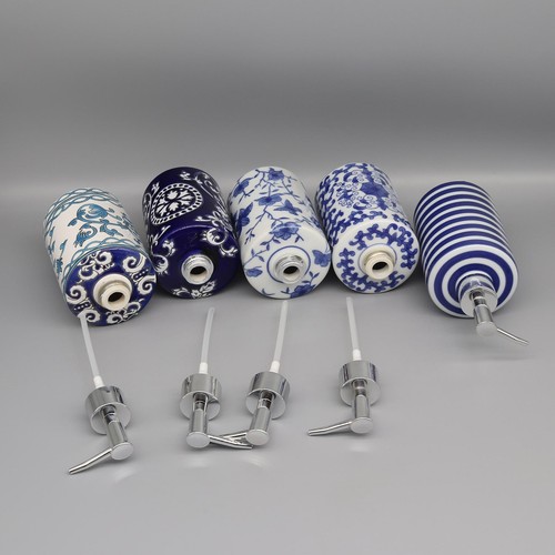 Dispensador de Jabón Líquido Cerámico Azul y Blanco Accesorio de Baño 19cm Decorativo - Imagen 12 de 29