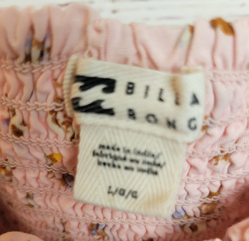 Billabong 90s Y2K rosa Blumen kokett gesmoktes bauchfreies Oberteil Damengröße Large - Bild 3 von 11