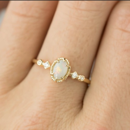 Anillo de ópalo natural ovalado de ópalo de fuego anillo para mujer plata de ley 925 oro rosa de 14 k - Imagen 4 de 5