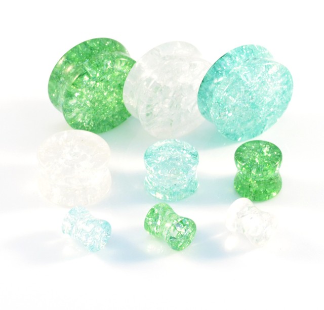 Ear Plugs Cracked Glass Quartz Stone Double Flared Plugs - Various Sizes Ear Plugs Cracked Glass Quartz Stone Double Flared Plugs - Various Sizes