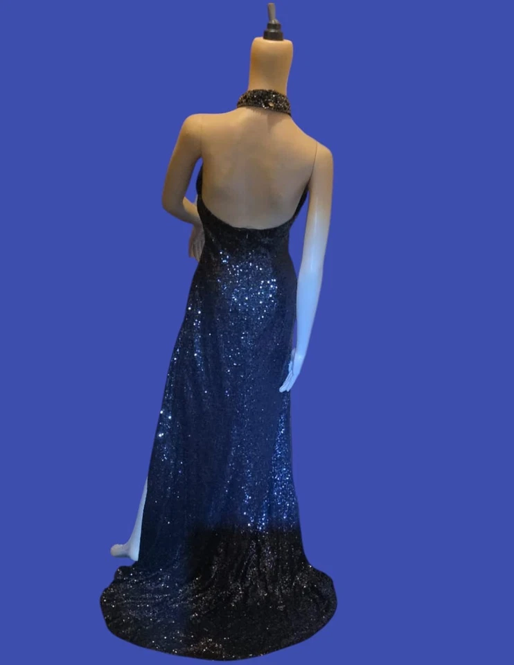 Sequin beaded Maxi SHERRI HILL Ladies Halter dress size 2 black Prom Party HQ - Image 2 of 4