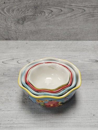 Pioneer Woman Nesting Measuring Bowls Set of 4 Cooking stoneware Cups Floral - Picture 7 of 7