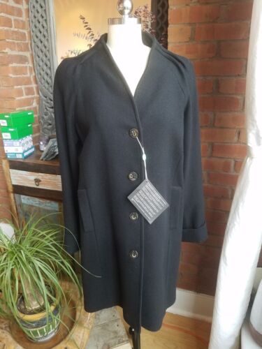 Brian Dales Womens Black Wool Blend Crepe Coat Made In Italy Sz 46 US 10 NWT NEW - Afbeelding 1 van 12