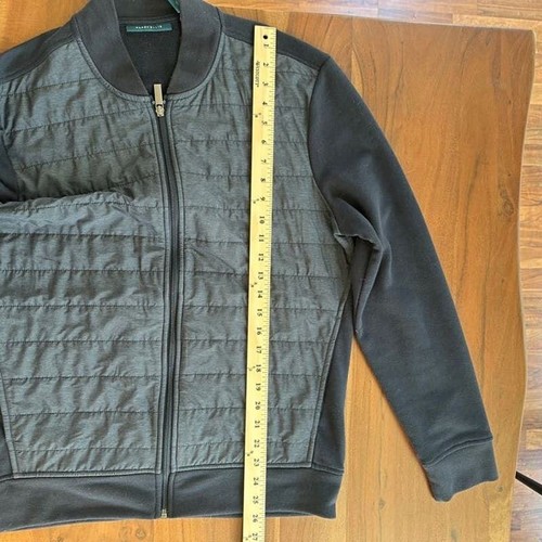 Perry Ellis Men's Grey Knitted Mock Neck Full Zip Quilted Bomber Jacket Medium - Picture 8 of 9