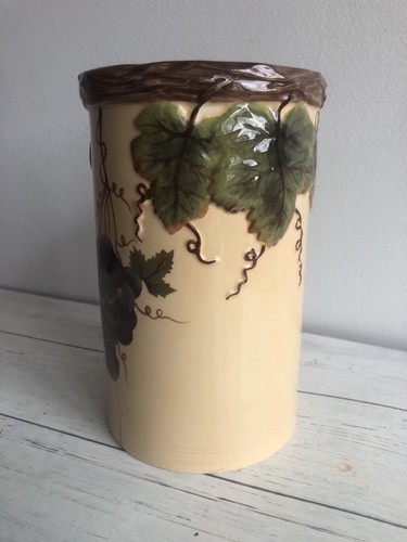 Vtg Pacific Rim Pottery Wine Cooler/ Ceramic Vase Grapes Vines 3D Lovely Tuscan - Picture 2 of 5