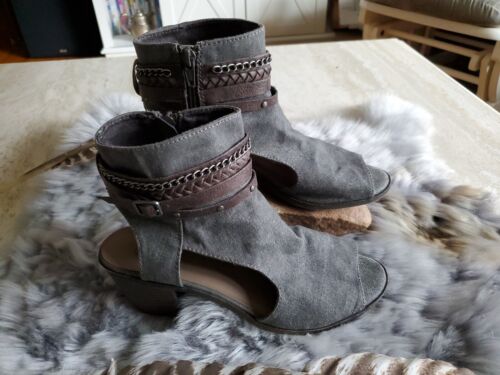 Women's SO Dark Gray Denim Style Upper Open toe Chunky Heel Shoes by SO size 7M - Picture 3 of 21