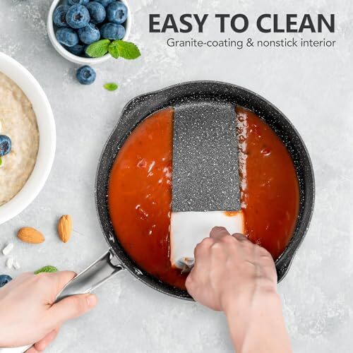 Casseruola 3 Quart con Coperchio, Padella Antiaderente Anodizzata Rigida con Colino 3 QT - Foto 6 di 7