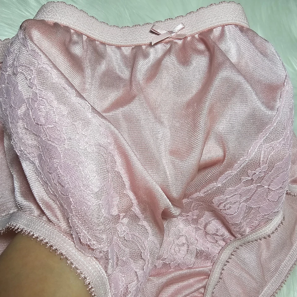 VTG Silky Nylon Panty Taffy Pink Sissy Lace Granny Brief Size 8/XL Hip 40-44" - Image 3 of 4