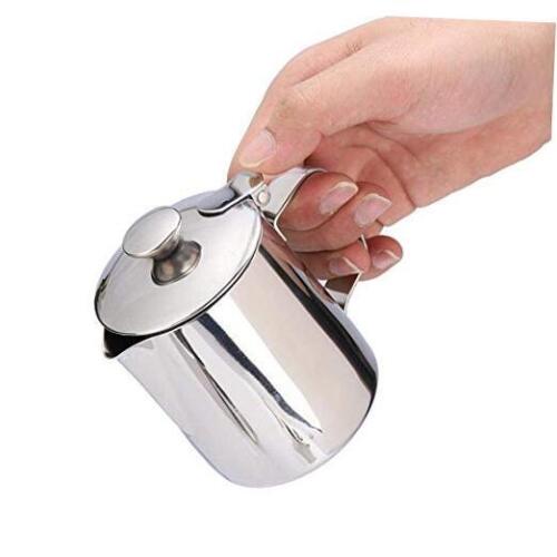 Stainless Steel Coffee Cup Mug Milk Frothing Pitcher Jug with Lid for Latte