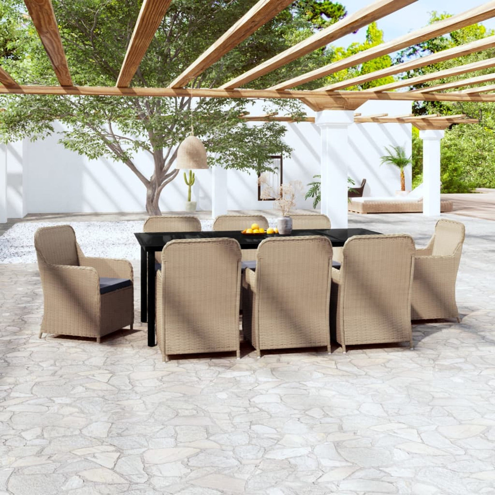 JUNZAI Juego de Comedor para jardín 9 Piezas, Conjunto Mesa Y Sillas...