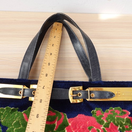 1970s VINTAGE Roberta Di Camerino Bag Flower Navy Devore Gold Belt Bagonghi RARE - Picture 9 of 23