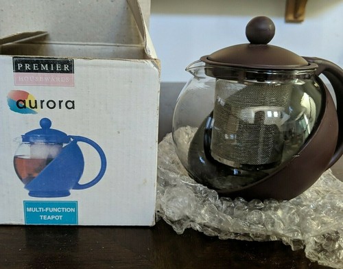 Premier Housewares AURORA Multi-Function TEAPOT purple & clear glass)