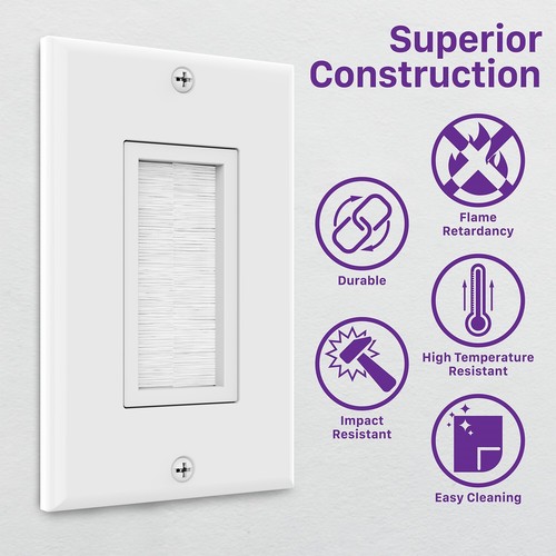 5x Universal Single Gang Wire Cable Management Brush Wall Plate Include Screw - Picture 7 of 7
