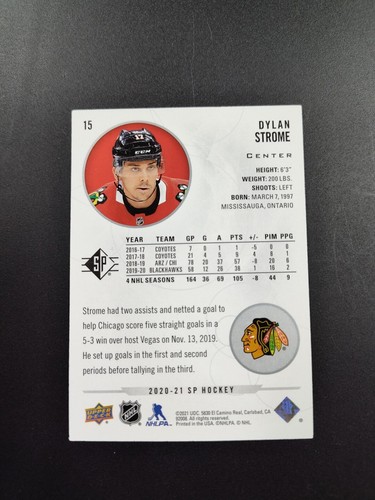 2020-21 SP Hockey - #15 Dylan Strome - Picture 2 of 2