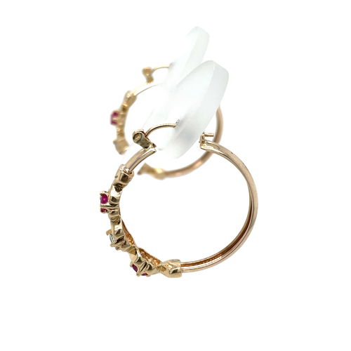 10k Yellow Gold Ruby and White Sapphire Dangle Hoop Earrings 4.6g - Picture 6 of 8