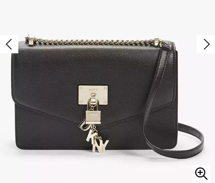 DKNY Elissa Large Leather Shoulder Bag Black Gold