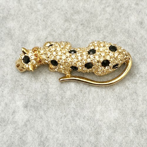 GIORGIO ARMANI Jeweled Gold Tone LEOPARD Cheetah Cat Pin Brooch