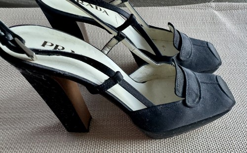PRADA 5 Inch High-heeled Satin Shoes w/box & Shoe Dust Bags Size 6 US or 36 EU - Picture 6 of 12