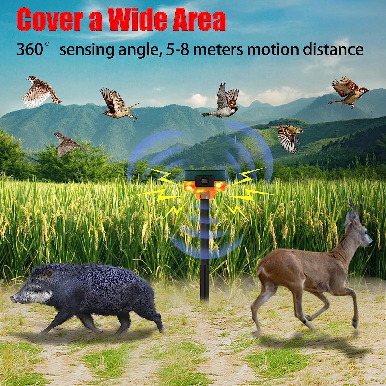 Solar Power Motion Sensor Sound Light Alarm Dog Barking Gunshots