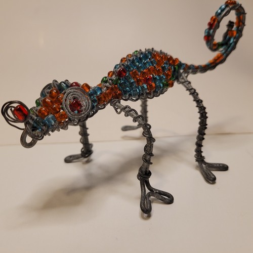 Beaded Metal Wire Gecko Figurine Art Orange Blue Sculpture 5.5” Description! - Picture 18 of 19