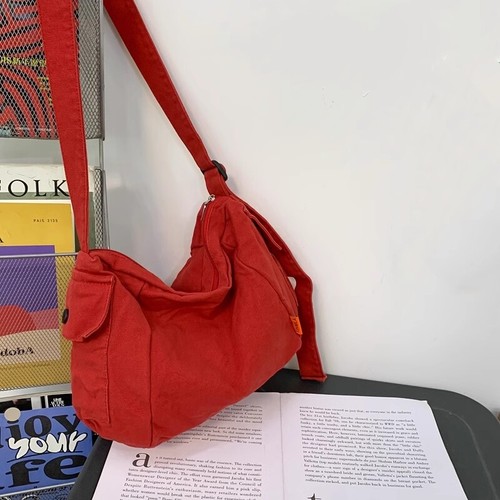 Female Canvas Fabric Soft Slouchy Shoulder Bag Student Leisure Messenger Bag - Picture 3 of 13