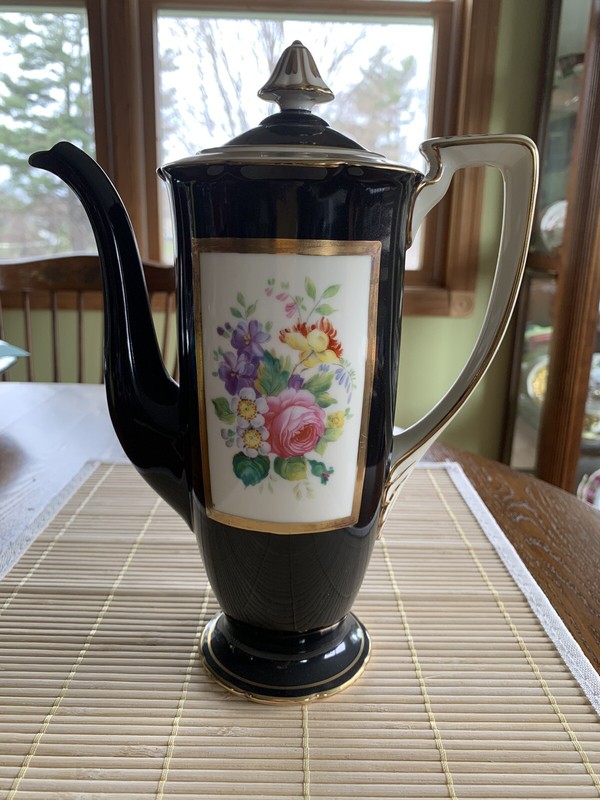 Vintage Noritake Chocolate Pot Coffee Pot Hand Painted M Black Gold Trim Florals