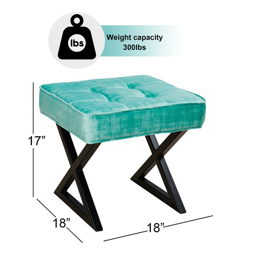 Taburete otomano tapizado de terciopelo para pies asiento de tocador con moderno metal X-Pag 17"" H - Imagen 29 de 107