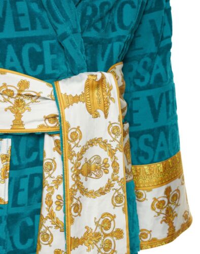 Versace I Heart Baroque Cotton Bathrobe Capri Blue Unisex Size XXL Authentic - Picture 3 of 11