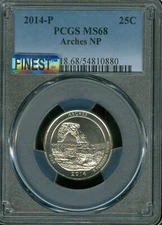 2014 P ARCHES PARK QUARTER PCGS MS68 PQ MAC FINEST GRADE & SPOTLESS RARE .