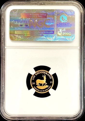 2011 GOLD SOUTH AFRICA 1/10 OZ KRUGERRAND COIN NGC PROOF 69 ULTRA CAMEO - Picture 2 of 2