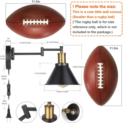 Swing Arm Wall Lamp Plug-In Cord Industrial Wall Sconce, Bronze and Black Finish - Picture 2 of 12