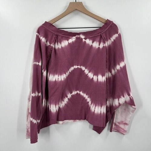 Free People East Meets West Pullover Size Medium Purple White Tie Dye Oversized - Picture 11 of 11
